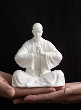 新中式禅意小和尚摆件创意陶瓷茶桌书房摆设玄关装饰陶瓷人物摆件