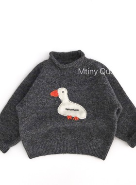 儿童秋冬韩式大鹅毛衣男女宝潮针织洋气半高领打底外穿灰色毛线衫