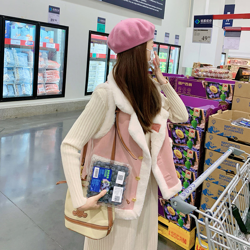 动销款25冬皮毛一体马甲2D116-7257-P115K168品质针织裙P105K158,女装马甲,2D116
