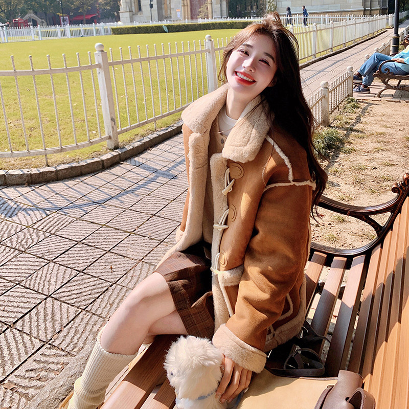 25年冬大货美拉德牛角扣皮毛一体外套2D116-7265-P185K268,女装短外套,2D116