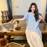 小清新简约连衣裙夏季2025新款女气质设计感拼接宽松不规则衬衫裙，女装连衣裙，2D116