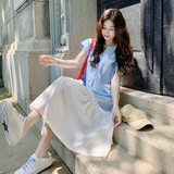 小清新简约连衣裙夏季2025新款女气质设计感拼接宽松不规则衬衫裙，女装连衣裙，2D116