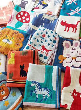 3层纯棉纱布色织提花宝宝儿童方巾毛巾洗脸巾擦手巾全棉洗澡巾