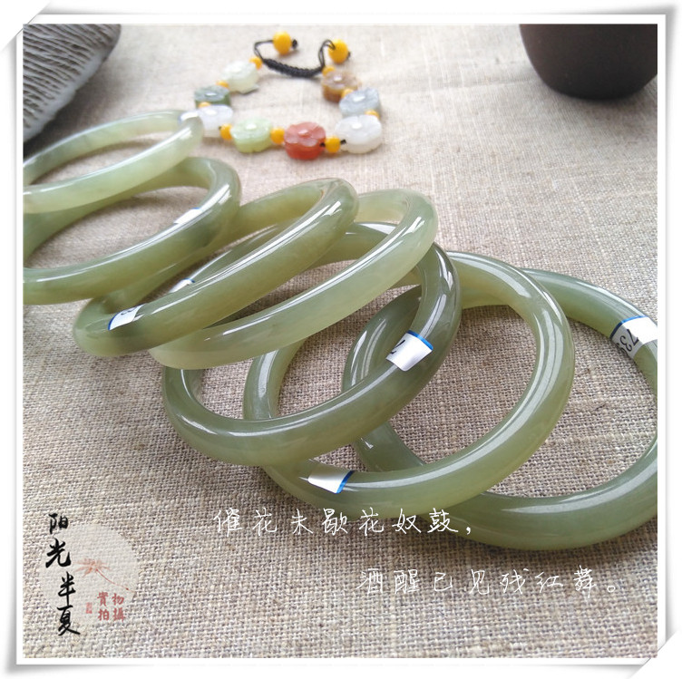 和田玉手镯玉镯子青海烟青紫圆条鸭蛋青色草青玉青白玉新疆女款特