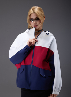 拓谷25秋季新款美式复古辣妹风简约拼色长袖外套女显瘦百搭休闲女