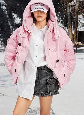 拓谷保暖壹缺感连帽牌华夫格减龄欧货潮D40781羽绒服白鸭绒