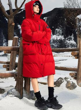 拓谷工装羽绒服女中长款2025冬季新款连帽加厚过膝羽绒D40554