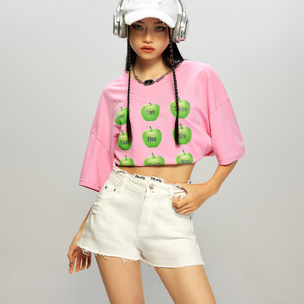 拓谷女装牛仔短裤女夏季新款高腰显瘦直筒翘臀a字热裤X40876