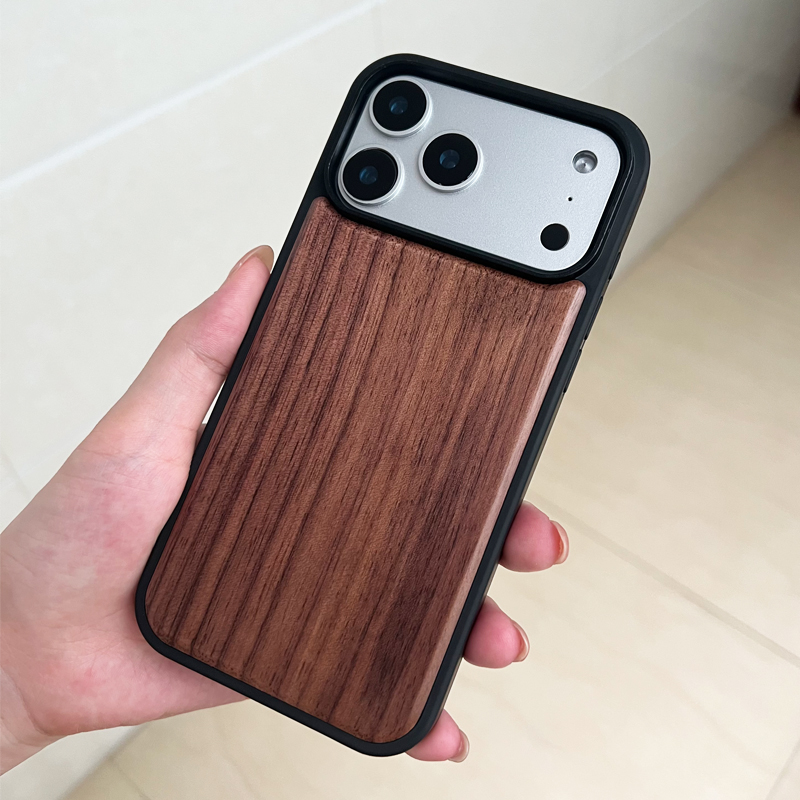 适用于苹果17ProMAX木质手机壳16Pro全包边MagSafe防摔iPhone15PM磁吸实木复古14plus简约胡桃木13硬壳男女