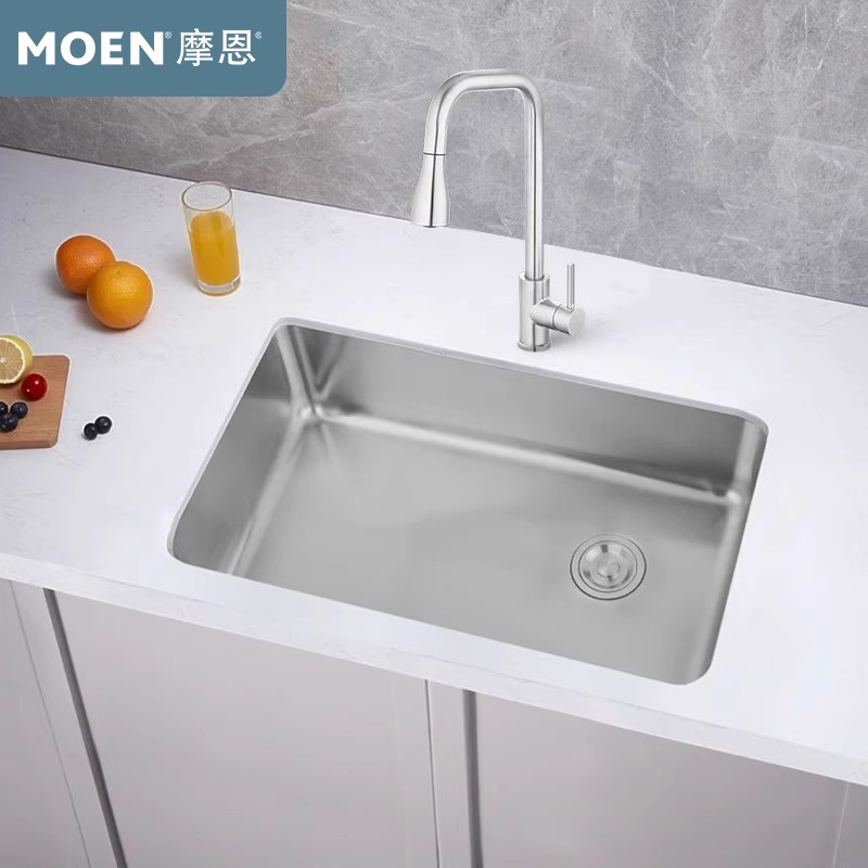 摩恩洗菜池洗碗盆厨房家用304不锈钢水槽左右侧排水台上下大单槽