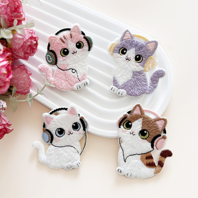 卡通自粘猫咪刺绣布贴