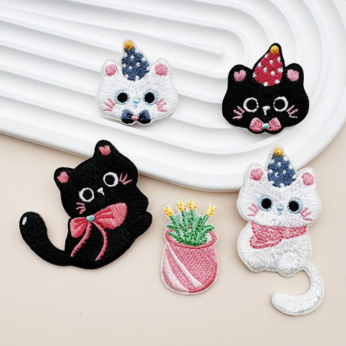 黑色猫自粘布贴补丁贴