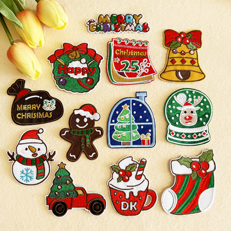 圣诞节卡通刺绣布贴雪人铃铛儿童衣服装饰贴花裤子破洞缝补丁贴布