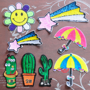 新款时尚流星亮片珠片补丁贴布贴花卡通儿童毛衣服装饰贴牛仔T恤