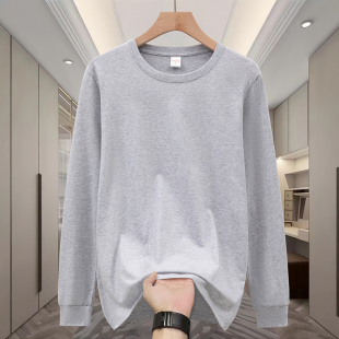 加大码 T恤中老年圆领宽松打底衫 男士 长袖 上衣 休闲纯棉薄款 春秋季