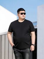 Summer plus-size short-sleeved, loose round-neck, casual pure cotton T-shirt, solid color base layer, fat guy's half-sleeved T-shirt thumbnail 8