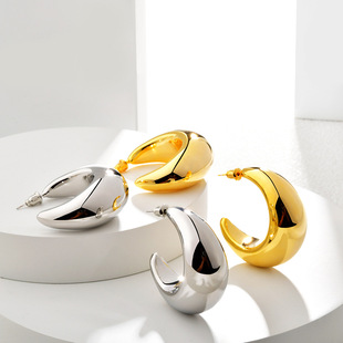 欧美跨境时尚铜镀22k金月牙空心耳环轻奢感气质夸张个性耳饰
