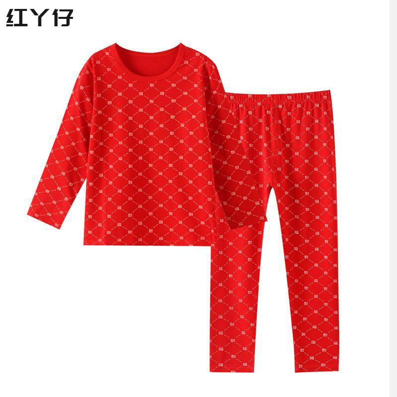 儿童红色秋衣秋裤套装