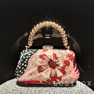 LOLIBOX高档珠绣旗袍复古亮片水钻镶钻手提包女小包礼服晚宴会包