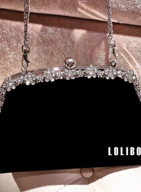 LOLIBOX定制丝绒高档合金水钻大容量女小包手拿手提斜跨晚宴会包