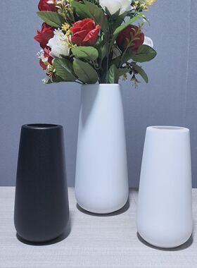 简约仿陶瓷花瓶家居装饰摆件黑白两色圆柱形软装客厅办公室装饰品