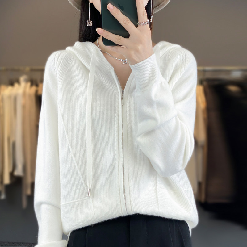 卫衣女款2025新款连帽针织衫带帽毛衣春秋款帽衫宽松上衣外套