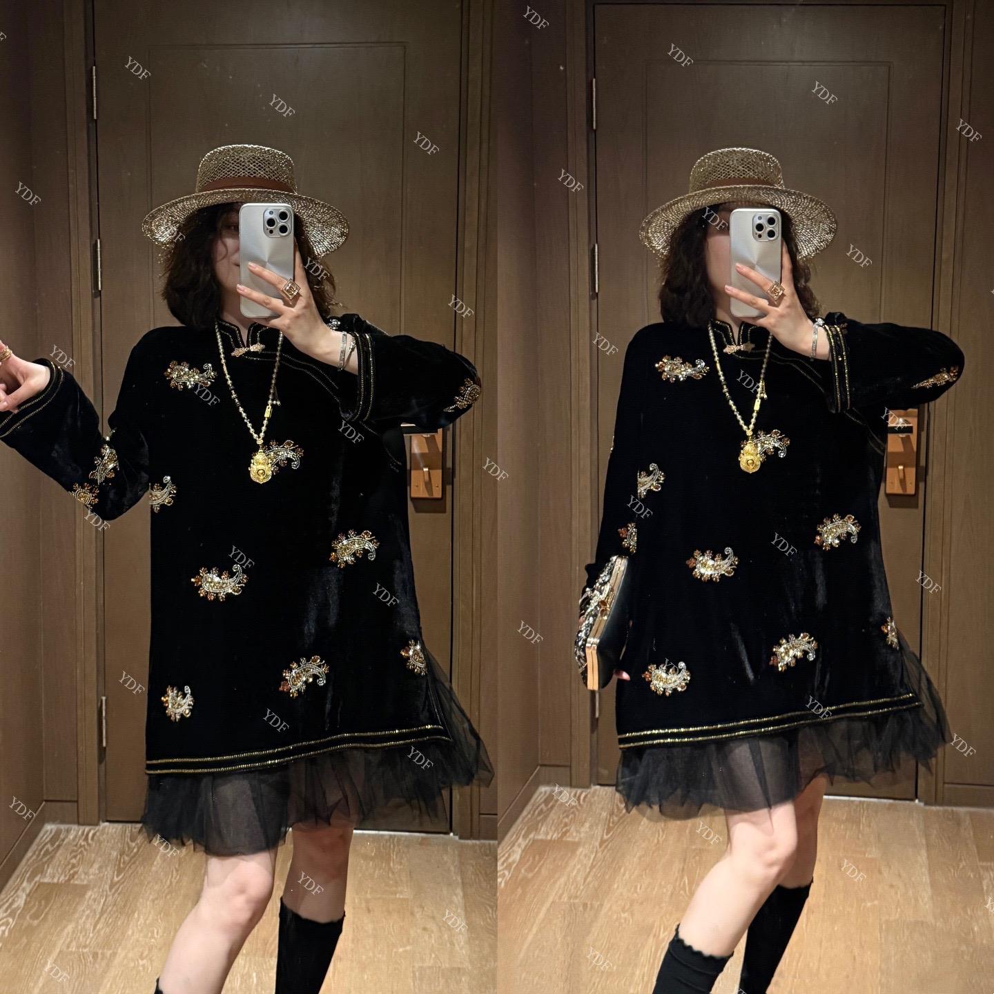 YDFSTUDIO小众【陨石黎明】欧货早秋高品重工刺绣亮片设计连衣裙