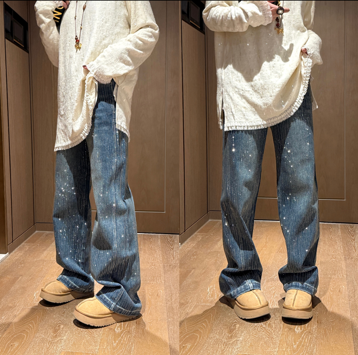 YDFSTUDIO小众【满天星裤】欧货高品重工烫钻设计时尚百搭牛仔裤