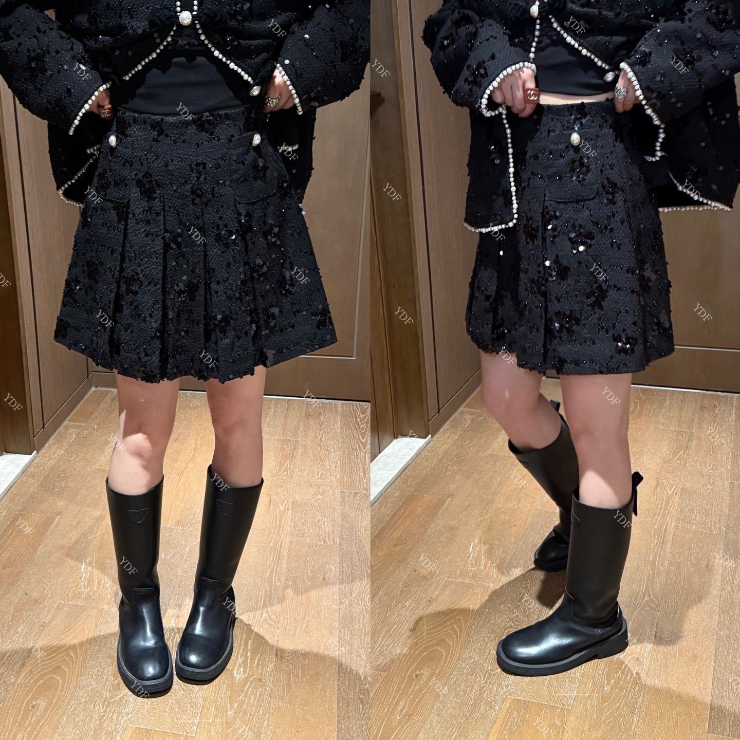 YDFSTUDIO小众【万千星辉】欧货高品重工亮片百褶设计时尚半身裙