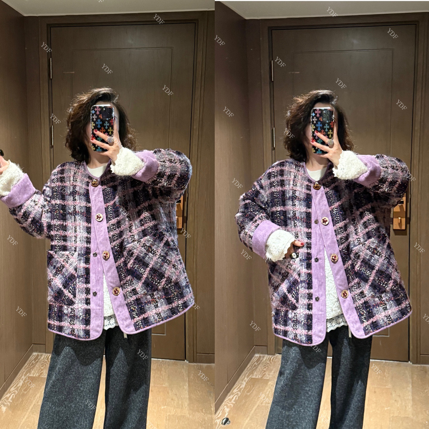 YDFSTUDIO小众【暖暖甜心】欧货高品重工撞色小香拼接设计外套