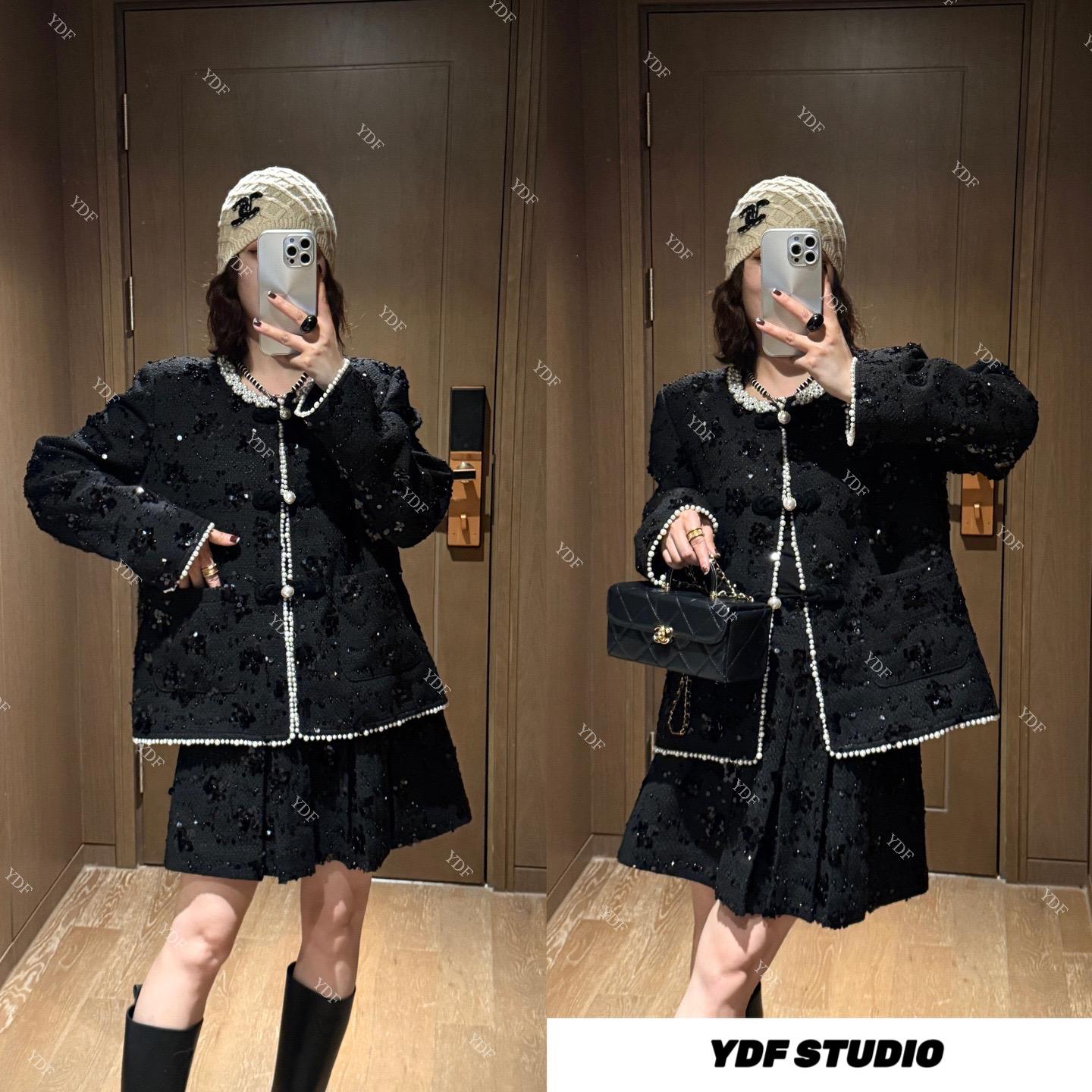 YDFSTUDIO小众【璀璨女王】欧货高品重工亮片拼接小香设计外套