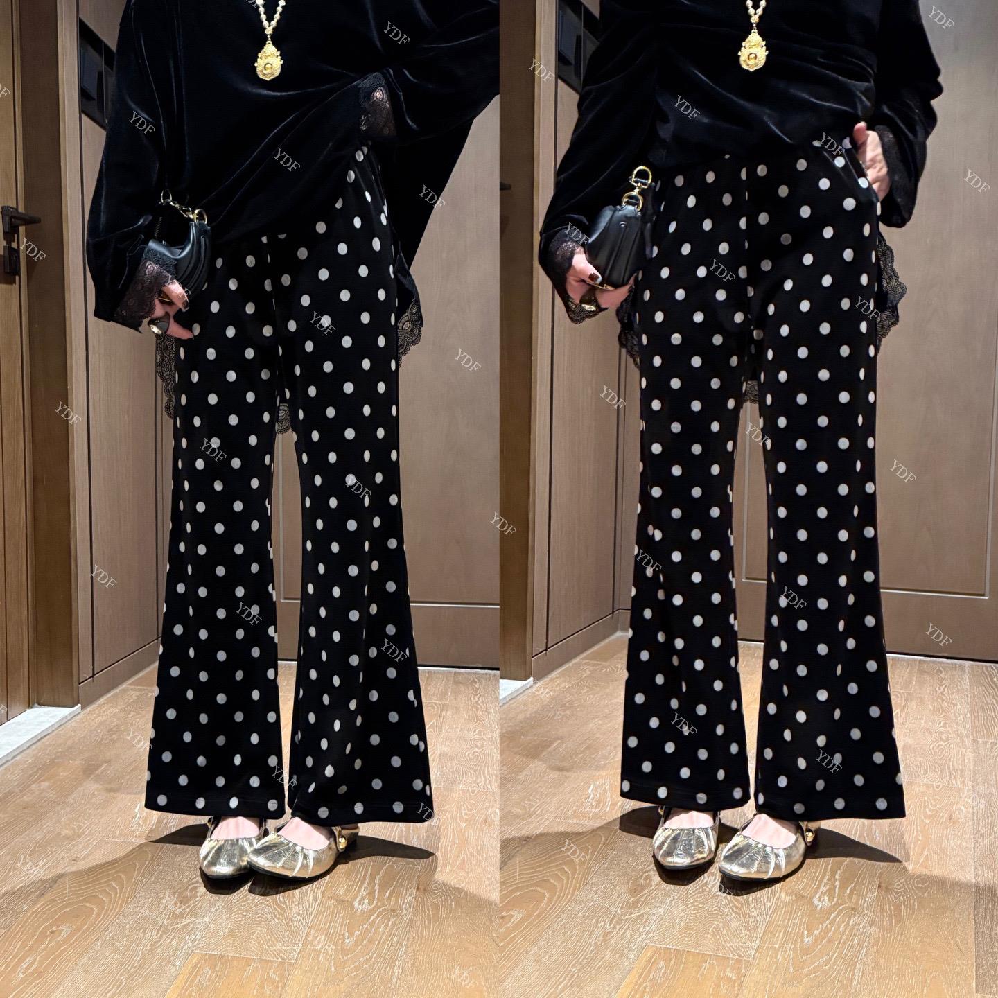 YDFSTUDIO【波点时代】欧货高品重工波点设计时尚丝绒九分休闲裤