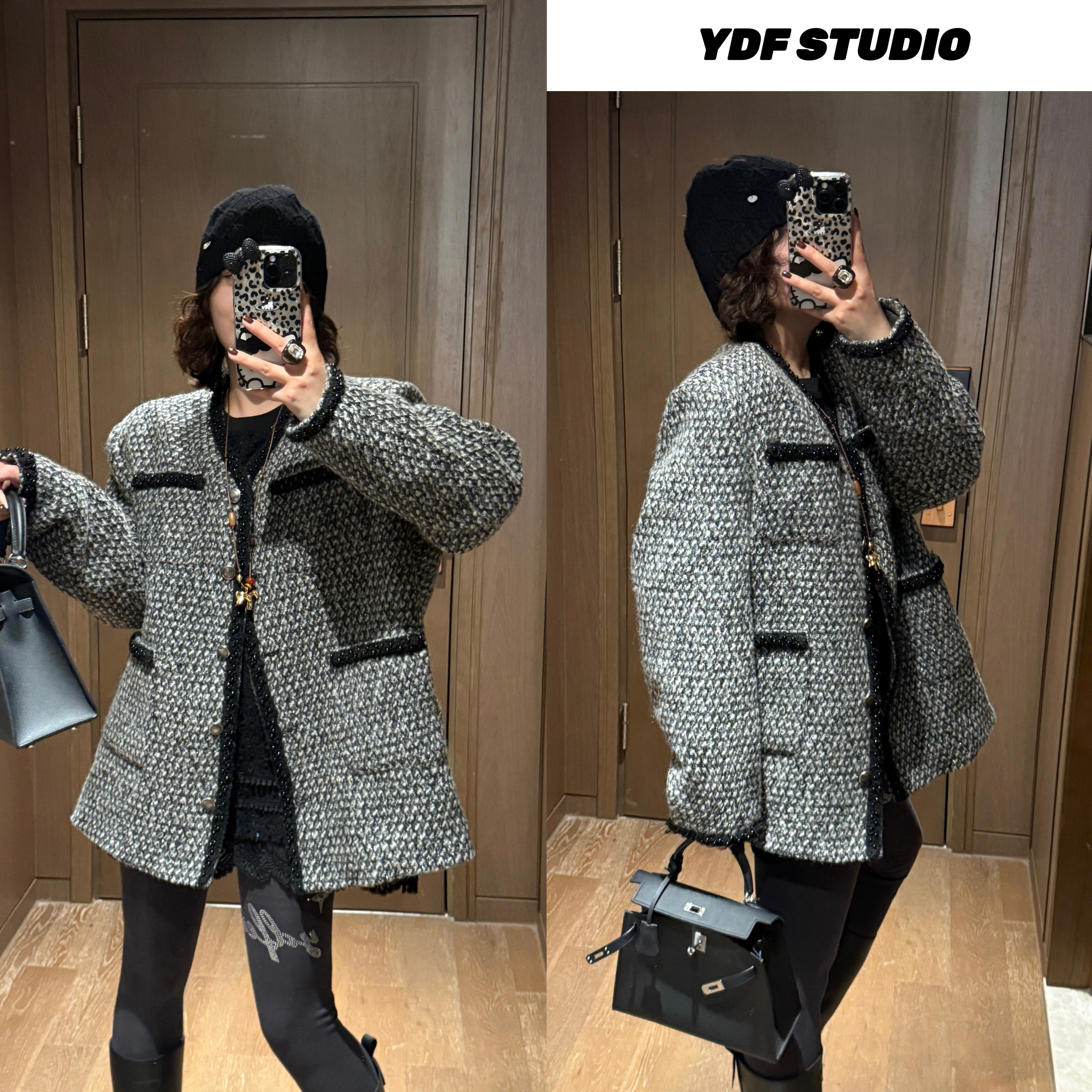 YDFSTUDIO小众【名媛贵奢】欧货小香风新90白鸭绒设计羽绒外套