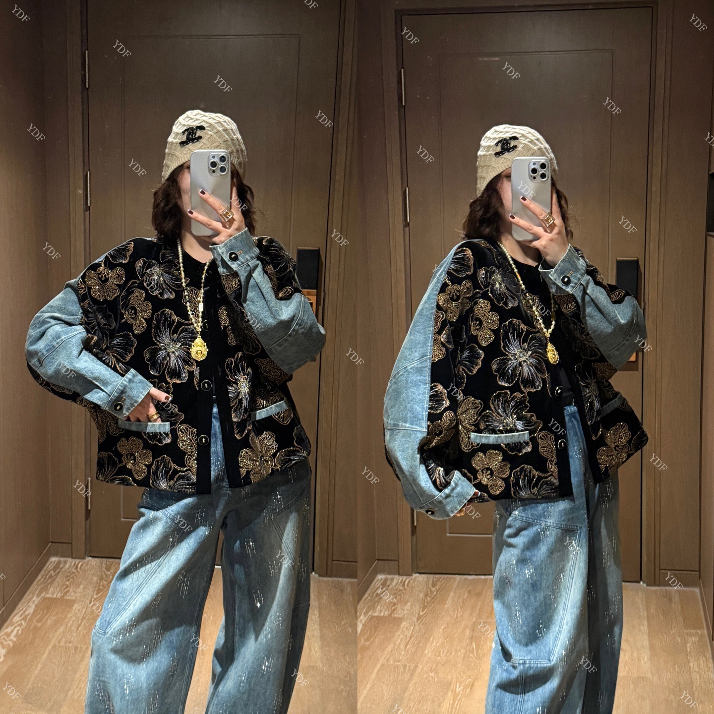 YDFSTUDIO小众【绝美之城】欧货早秋重工牛仔拼接撞色设计外套