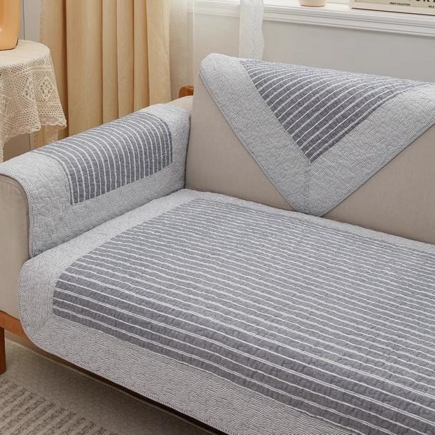 条纹全棉沙发垫坐垫布艺日式简约防滑四季三人原木风组合沙发巾
