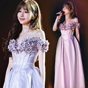 明星同款宴会晚礼服女2025新款高级感一字肩演出服轻奢小众主持人