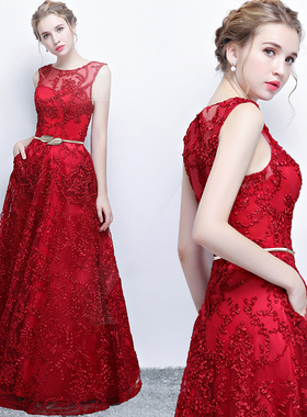 新娘敬酒服2025新款红色宴会主持回门礼服裙优雅显瘦长款晚礼服女