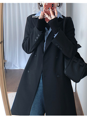 毛丽小四郎 气场大开~洋气时髦飒气十zu黑色中长款西装外套女秋冬