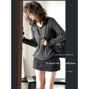 毛丽小四郎 慵懒周末韩系简约百搭连帽针织T恤 秋冬内搭B备单品