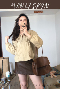 勒斯酒庄 工装 美式 随性抽褶圆领短款 外套秋女 复古 毛丽小四郎