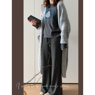 毛丽小四郎【慵懒周末】慵懒休闲外穿条纹懒人遛弯显瘦长裤女秋冬
