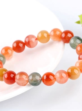 天然福禄寿手串 高货兔毛发晶手链红黄绿招财东海可塘水晶