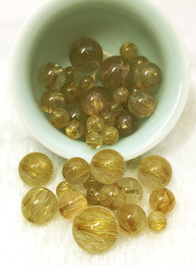 金丝发晶 单珠水晶散珠手链隔珠男女款珠子配珠配饰