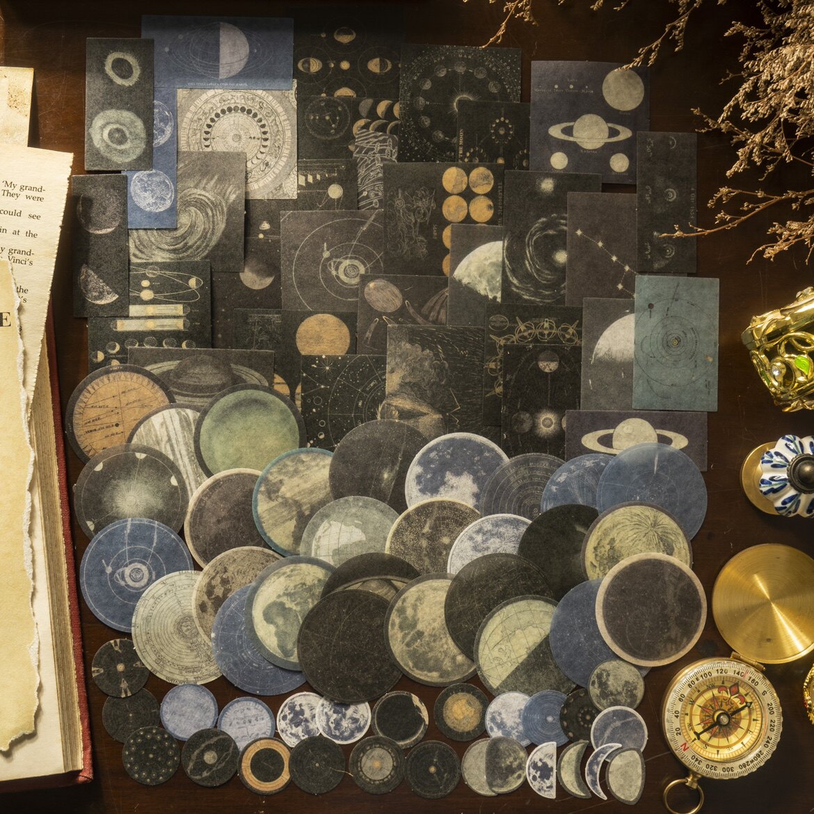 100枚月亮星球贴纸 时光收藏录月相美好一天古典手账装饰素材贴画