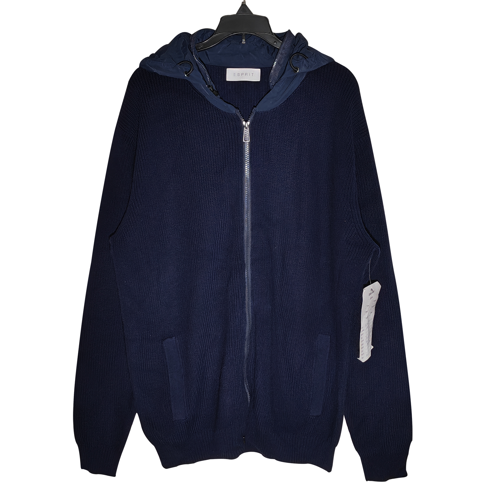 ESPRIT埃斯普利特男装连帽纯棉长袖大件纯色休闲拉链开衫针织上衣