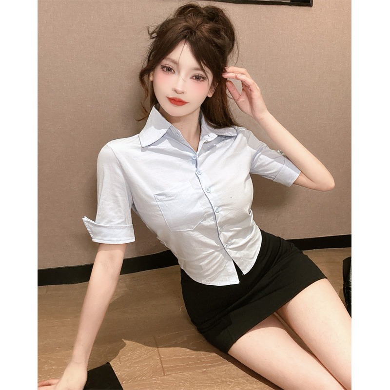白色修身紧身性感女士衬衫工作服