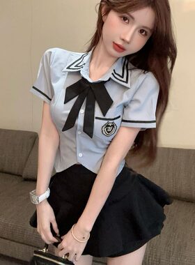 辣妹jk制服套装女纯欲风短款收腰衬衫高腰蓬蓬蛋糕裙裤