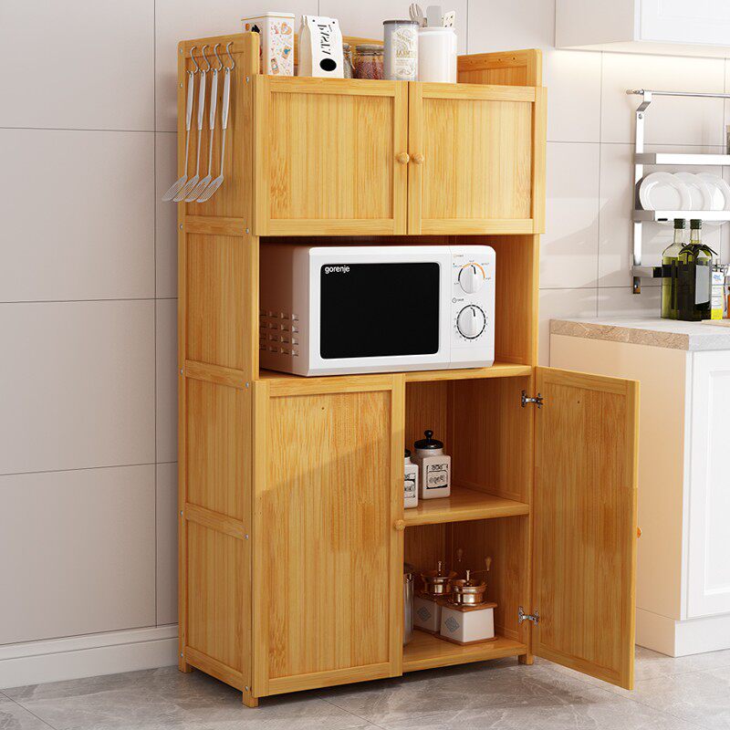 厨房置物架微波炉带门餐厅餐边柜茶水碗柜靠墙客厅酒柜置物架子竹