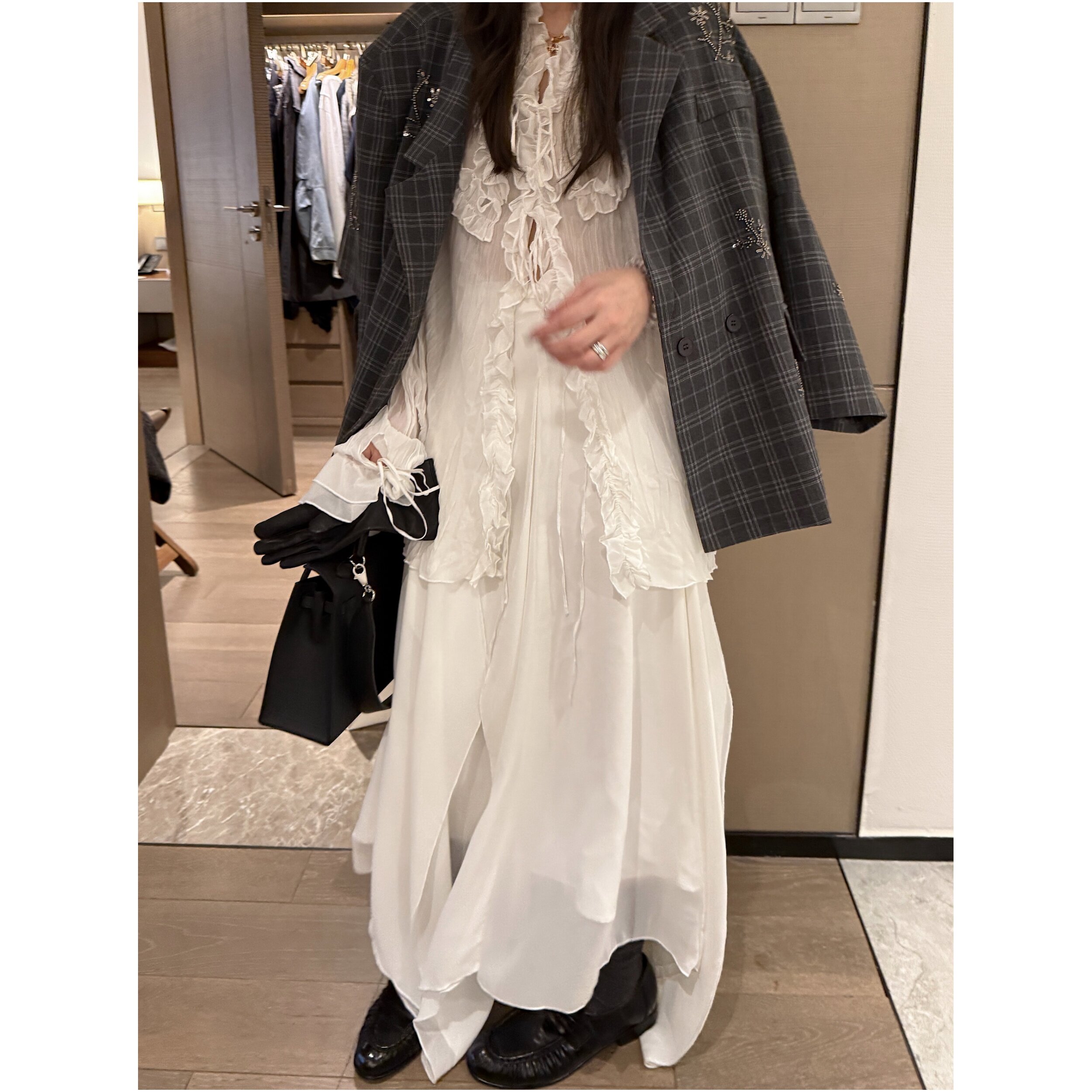 FILLE｜多片式半身裙 度假风甜美高腰拼接不规则雪纺长款仙女裙