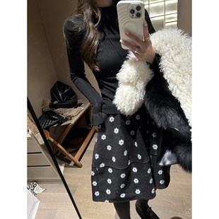 FILLE｜印花花苞中裙 小香风miu系千金风复古高腰a字毛呢半身裙